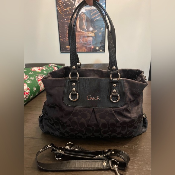 Coach Black and  Signature Shoulder Bag - Picture 1 of 10
